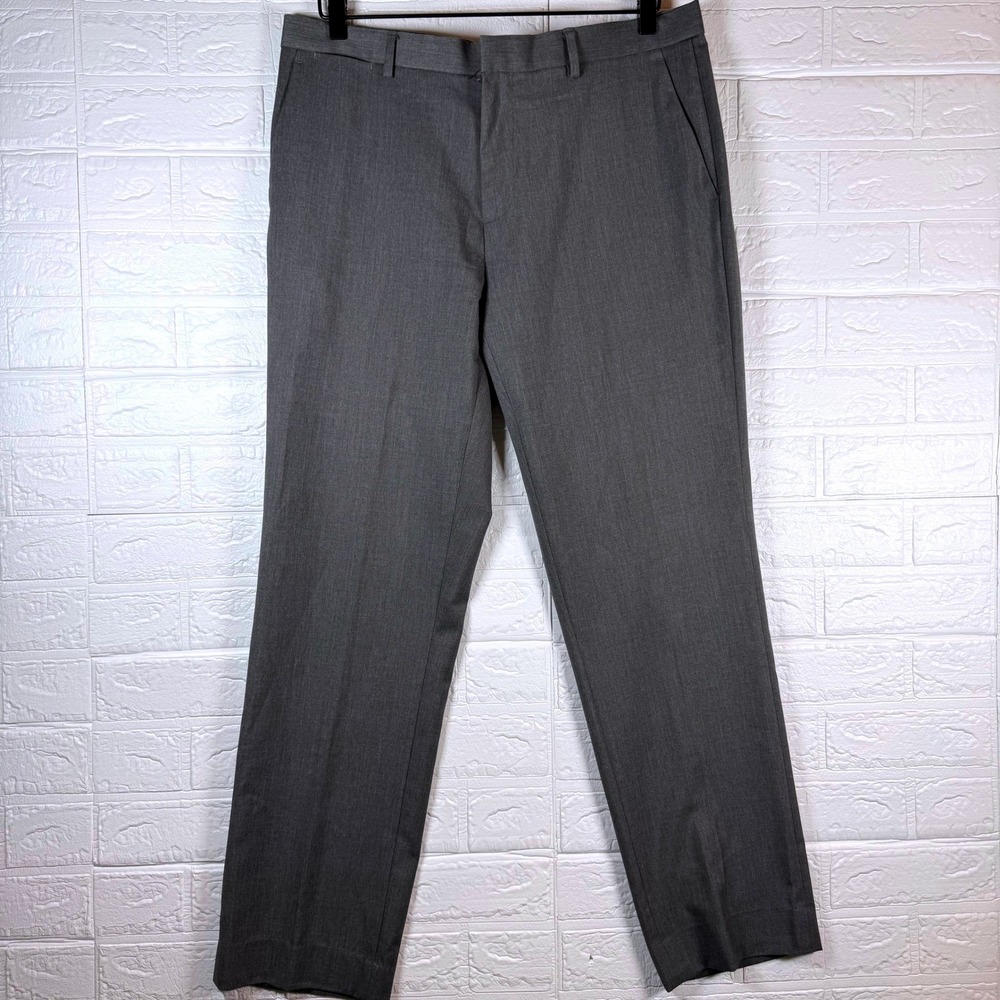 Calvin Klein Dress Pants Mens 34x32 Gray Slim Fit Flat Front Trousers